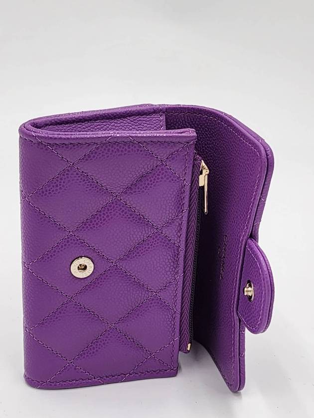 Classic Gold Logo Caviar Card Wallet Purple - CHANEL - BALAAN 4