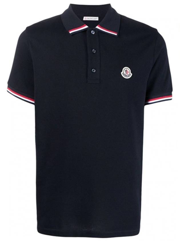 Logo Patch Three-Line Collar Short Sleeve Polo Shirt Navy - MONCLER - BALAAN 2