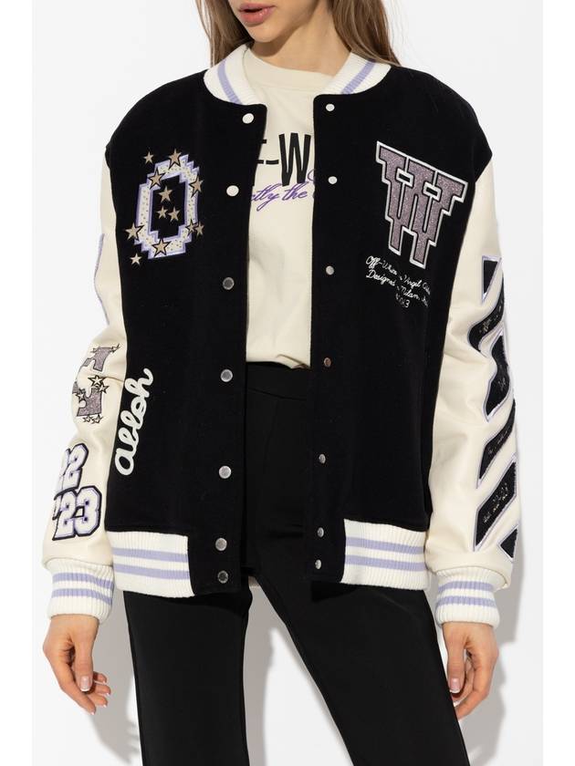 Women's Bling Patches Varsity Bomber Jacket Black - OFF WHITE - BALAAN 4