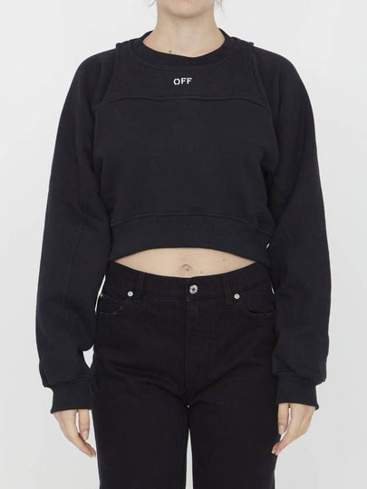 Women's Logo Crew Neck Crop Sweatshirt Black - OFF WHITE - BALAAN 2