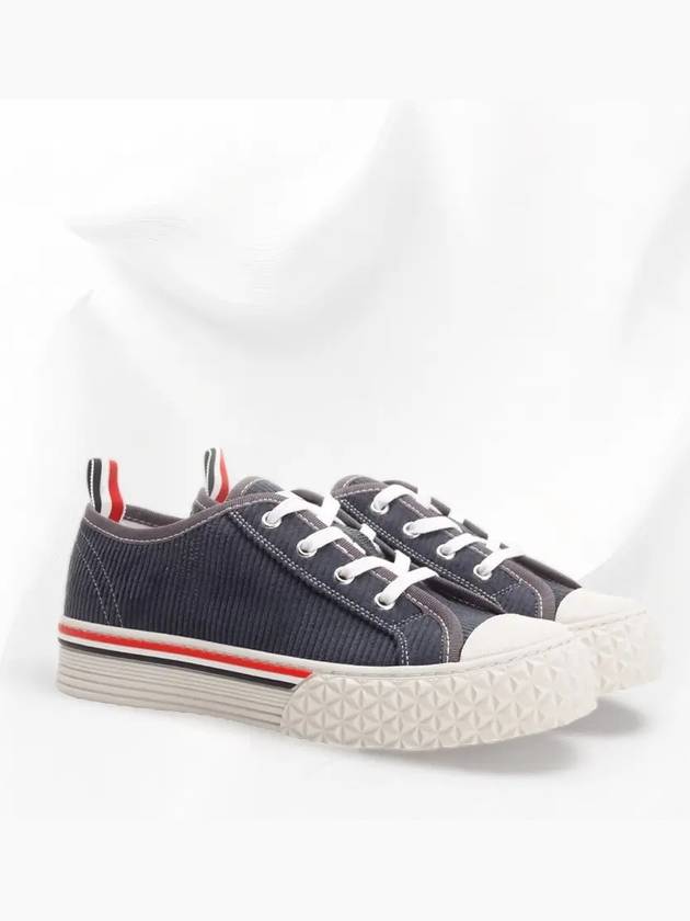 Cotton Lace-Up Low Top Sneakers Navy - THOM BROWNE - BALAAN 4