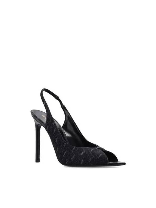 Monogram Jacquard Slingback Heels Black - SAINT LAURENT - BALAAN 3