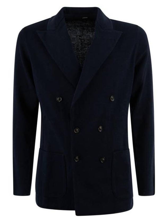 Men's Double Breasted Cardigan Navy - RVR LARDINI - BALAAN 1