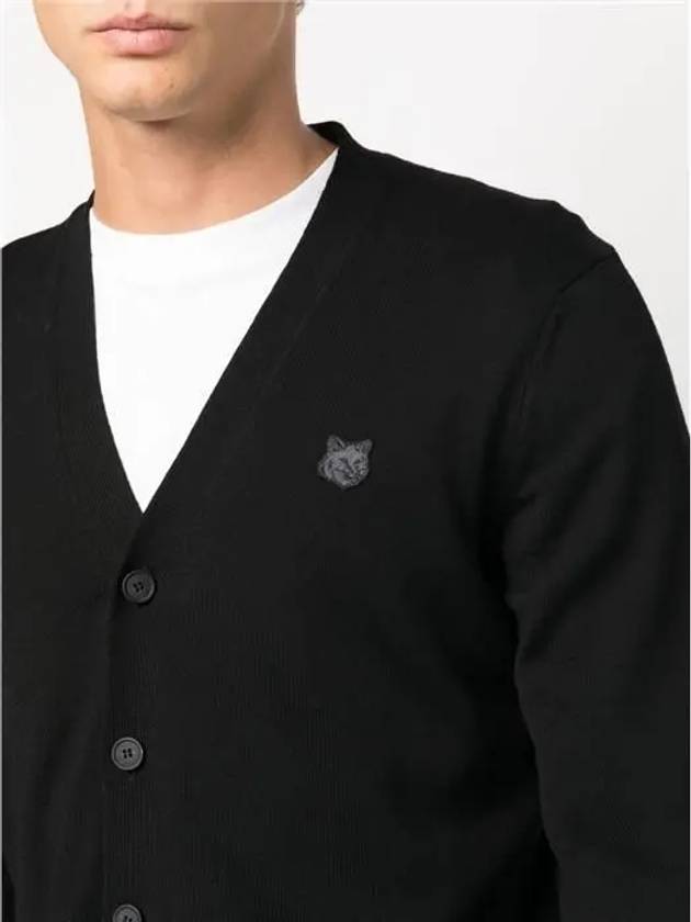 Bold Fox Head Patch V Neck Wool Cardigan Black - MAISON KITSUNE - BALAAN 4