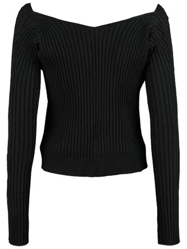 La Maille Pralu Longue Micro Charm Logo Cardigan Black - JACQUEMUS - BALAAN 4