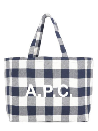 Lou Logo Check Horizontal Tote Bag White Navy - A.P.C. - BALAAN 1