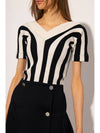 Striped V-neck Short Sleeve Knit Top - BOTTEGA VENETA - BALAAN 4