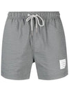 Striped Seersucker Swim Shorts Grey - THOM BROWNE - BALAAN 2