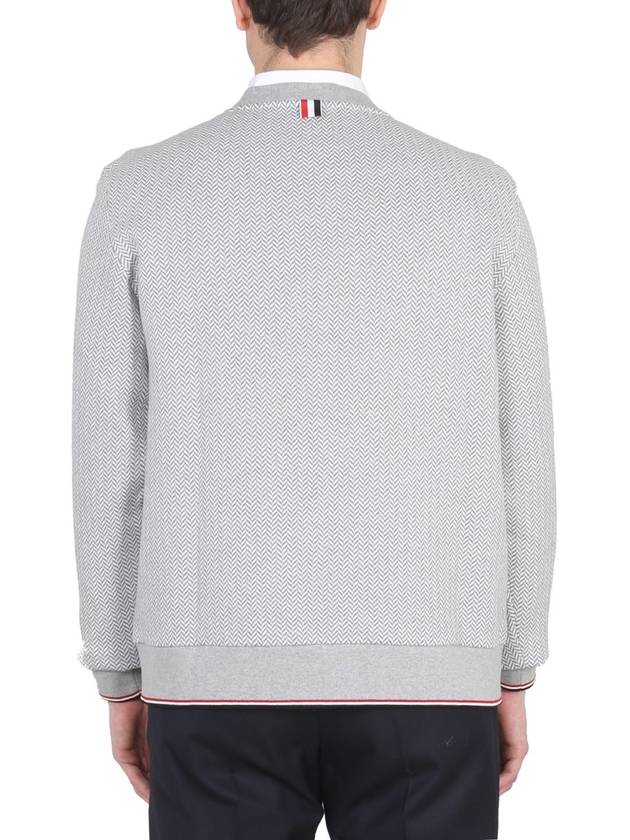 Men's Trimmed Herringbone Cotton Sweatshirt Grey - THOM BROWNE - BALAAN 4