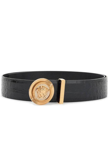 black embossed crocodile calfskin belt with rhinestones 40mm - VERSACE - BALAAN 1