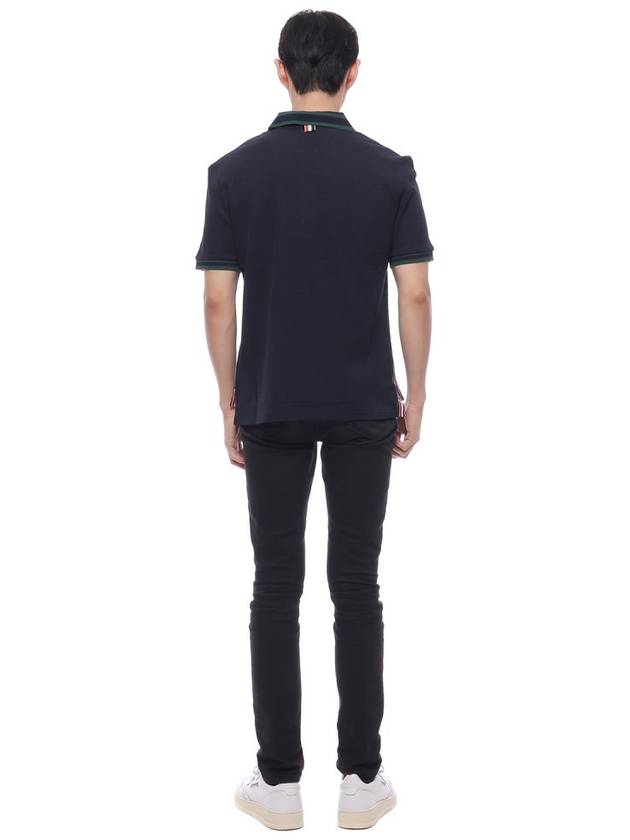 Textured Tipped Cotton Polo Shirt Navy - THOM BROWNE - BALAAN 6