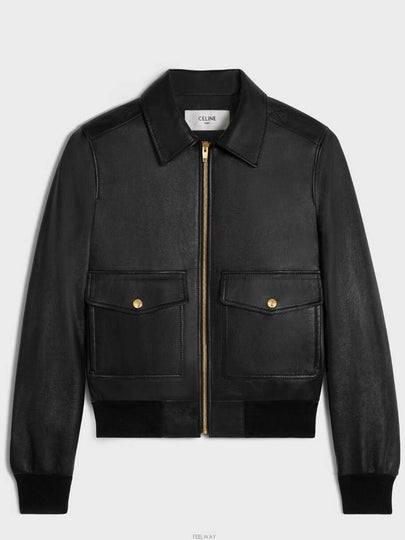 Biker Leather Jacket Black - CELINE - BALAAN 2