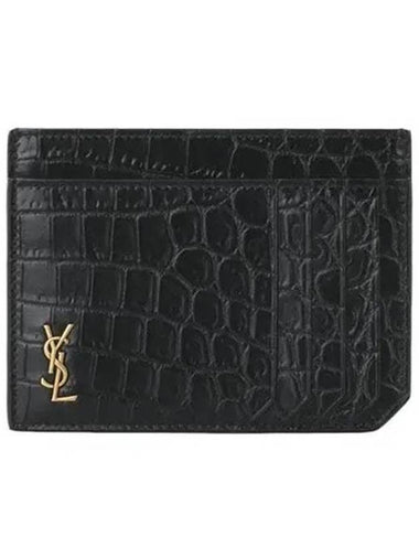 Crocodile Pattern Card Wallet Black - SAINT LAURENT - BALAAN 1