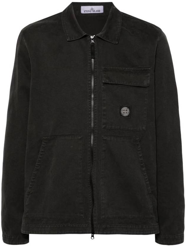 Compass Motif Shirt Jacket Black - STONE ISLAND - BALAAN 1