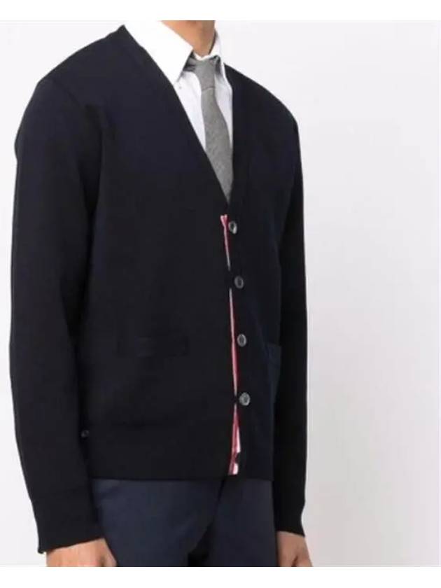 Men's Centerback Stripe Milino Stitch Wool Cardigan Navy - THOM BROWNE - BALAAN 6