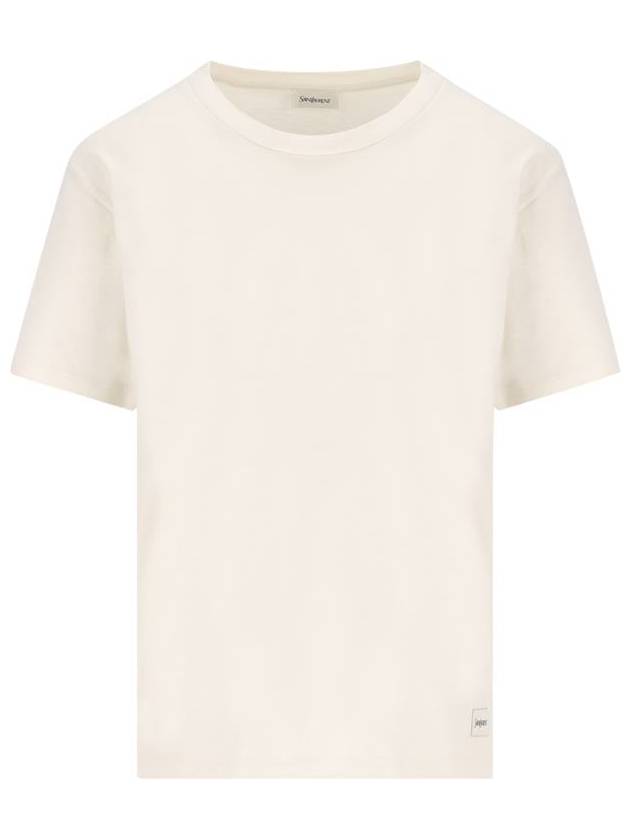 Logo Patch Crew Neck Short Sleeve T-Shirt White - SAINT LAURENT - BALAAN 2