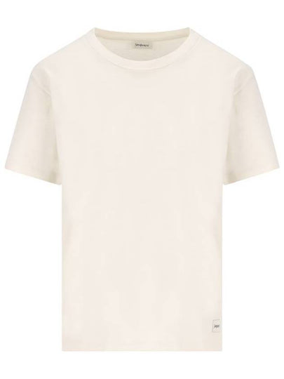 Logo Patch Crew Neck Short Sleeve T-Shirt White - SAINT LAURENT - BALAAN 2