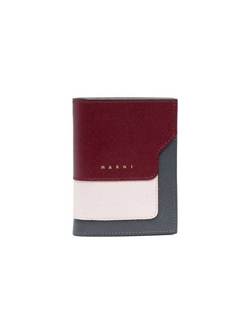 Saffiano Leather Color Block Half Wallet Red - MARNI - BALAAN 1