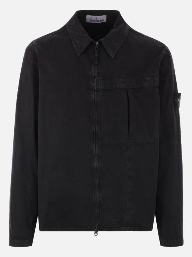 Organic Cotton Shirt Zip Up Jacket Black - STONE ISLAND - BALAAN 2