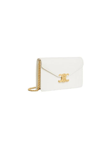 Triomphe Chain Shiny Calfskin Half Wallet White - CELINE - BALAAN 1