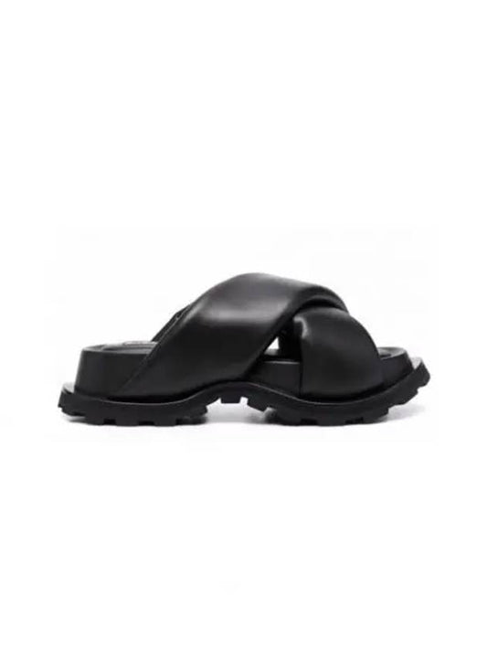 Cross Strap Padded Leather Slippers Black - JIL SANDER - BALAAN 2