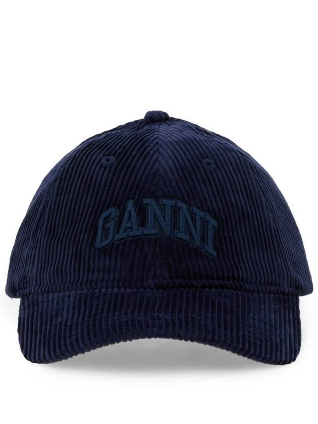 Embroidered Logo Corduroy Ball Cap Navy - GANNI - BALAAN 2