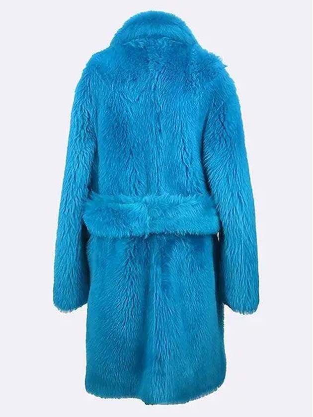 680332 V1DS0 4467 Blue Shearling Fur Lambskin Women s Belt Coat - BOTTEGA VENETA - BALAAN 3