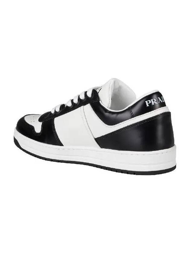 Men's Downtown Triangle Logo Leather Low Top Sneakers White Black - PRADA - BALAAN 5