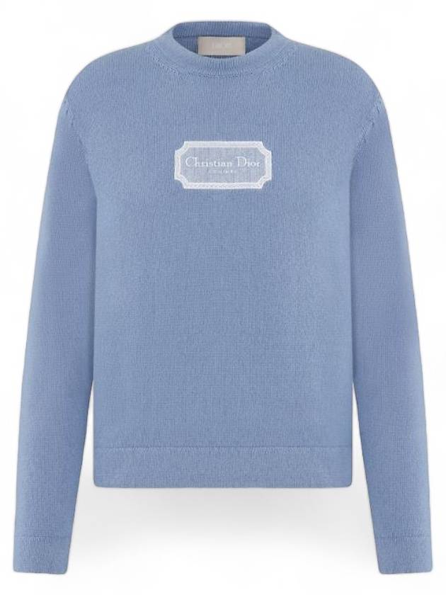 Couture Embroidered Cashmere Jersey Knit Top Blue - DIOR - BALAAN 2