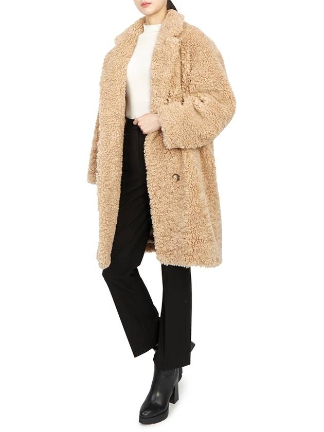 Women's Single Breasted Polyester Fur Coat Beige - VANESSA BRUNO - BALAAN 9