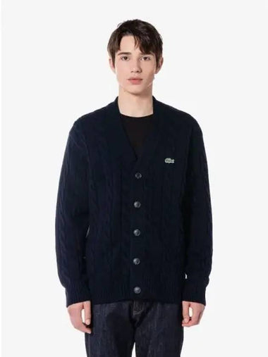 Men s cable V neck spring and fall cardigan AH290E 54N HD domestic product GQ2N24092437166 - LACOSTE - BALAAN 1