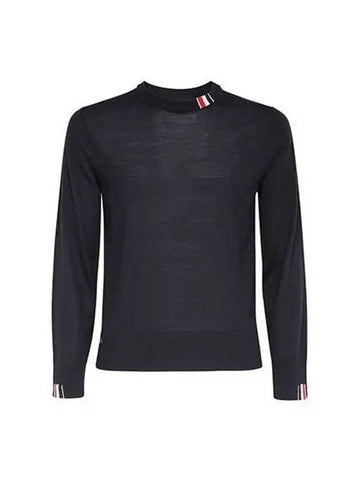 Three line tab stitch merino wool knit sweatshirt navy light gray MKA474A Y1014 - THOM BROWNE - BALAAN 1