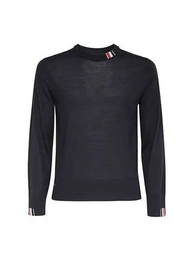 Knit three strip tab stitch merino wool sweatshirt navy light gray - THOM BROWNE - BALAAN 1