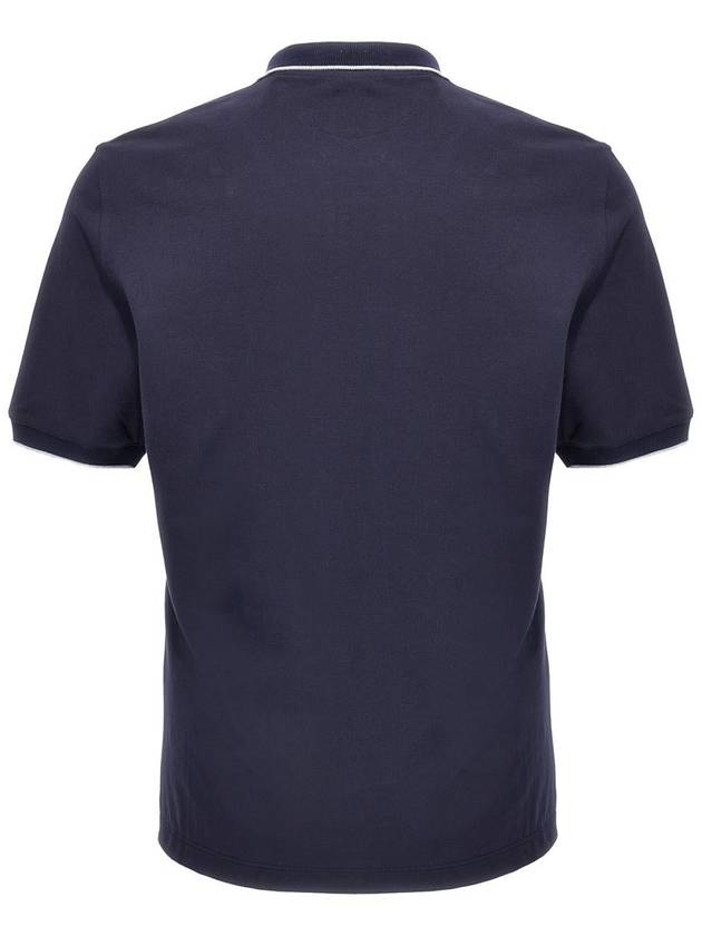 Embroidered Logo Short Sleeve Polo Shirt Navy - BRUNELLO CUCINELLI - BALAAN 3