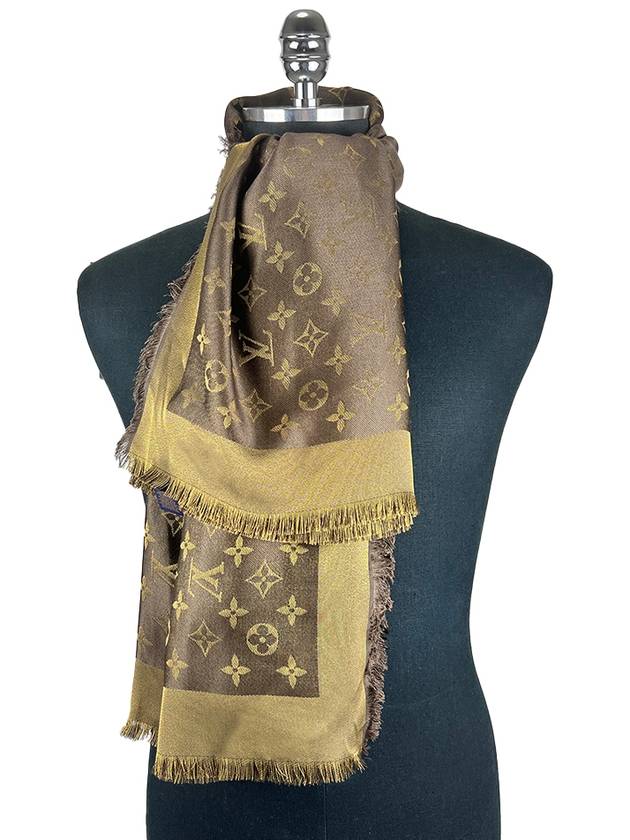 Monogram Shine Silk Gold Brown Muffler Shawl M75122 - LOUIS VUITTON - BALAAN 4