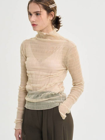 Cien Shirring Seethrough Turtlenect Top Beige - SORRY TOO MUCH LOVE - BALAAN 1