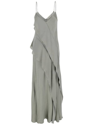 'Luisiana' Green Dress With Spaghetti Straps And Front Ruffle In Satin Woman - ANTONELLI - BALAAN 1