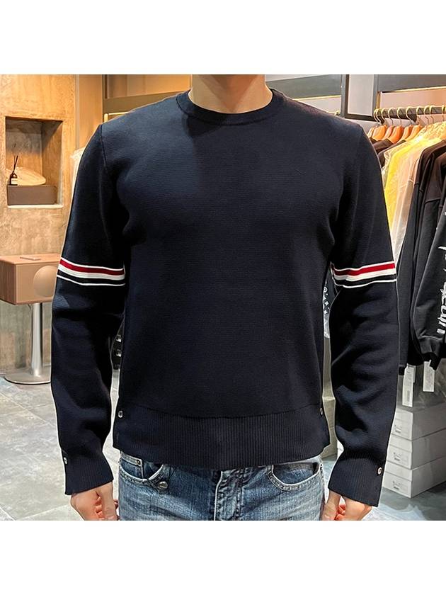 Men's Milan Stitch Armband Crew Neck Knit Top Navy - THOM BROWNE - BALAAN 3