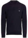 Superfine Crew Neck Wool Knitted Sweater Blue - PRADA - BALAAN 2