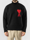 Men's Big Heart Logo Wool Turtleneck Knit Black - AMI - BALAAN.