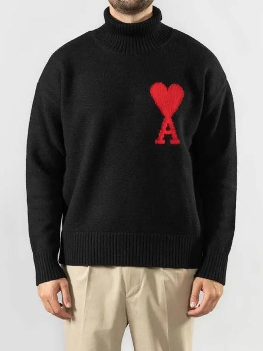 Big Heart Logo Wool Knit Turtleneck Black - AMI - BALAAN 2