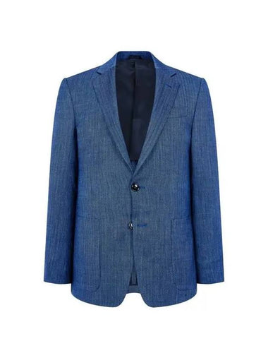 Men s Herringbone Pattern Wool Blend Jacket Blue 271089 - GIORGIO ARMANI - BALAAN 1