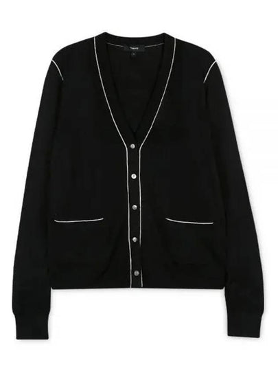 Women's Washable Silk V-Neck Cardigan Black - THEORY - BALAAN 2