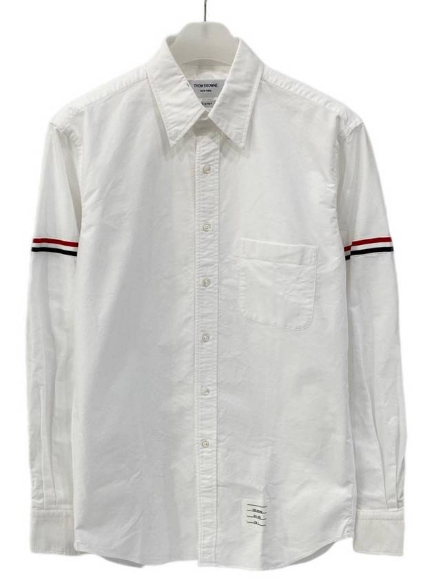 Men's Poplin Grosgrain Armband Classic Long Sleeve Shirt White - THOM BROWNE - BALAAN 4