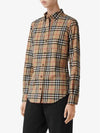 Button Down Collar Vintage Check Stretch Cotton Long Sleeve Shirt Beige - BURBERRY - BALAAN 4