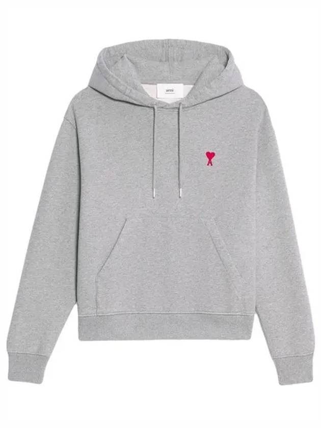 Mini Heart Logo Patch Embroidered Hoodie Heather Grey - AMI - BALAAN 1