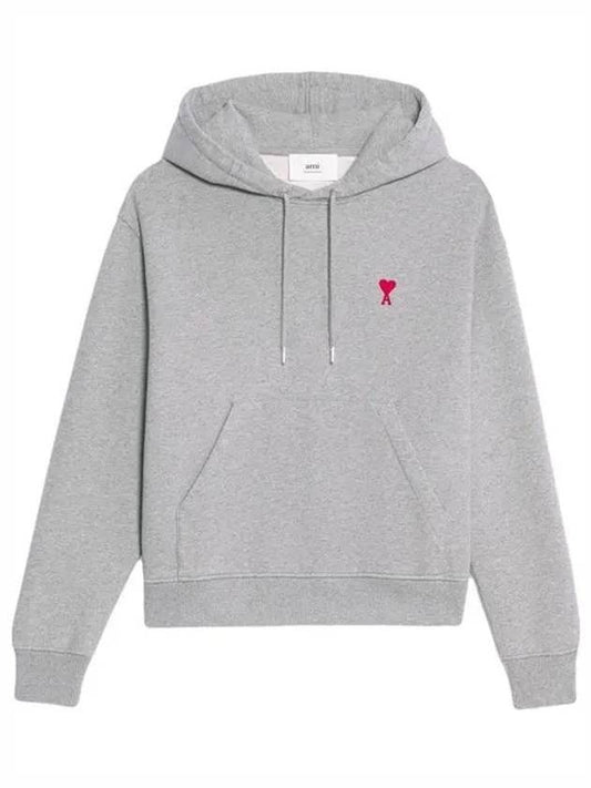 mini heart logo patch embroidered hoodie heather gray - AMI - BALAAN.