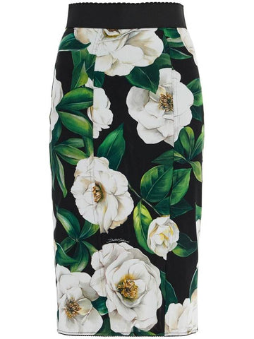 black floral synthetic knee-length skirt - DOLCE&GABBANA - BALAAN 1