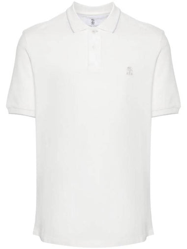 Embroidered Logo Short Sleeve Polo Shirt White - BRUNELLO CUCINELLI - BALAAN 1