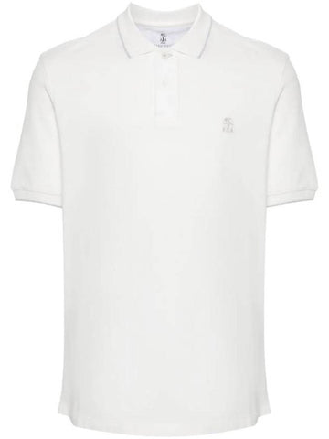 Embroidered Logo Short Sleeve Polo Shirt White - BRUNELLO CUCINELLI - BALAAN 1